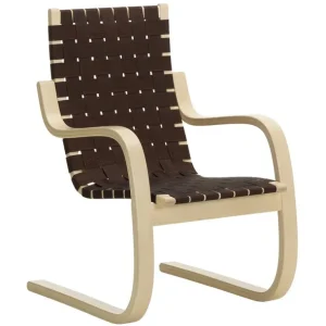 Artek Aalto fåtölj 406, björk - svart/bruna vävband