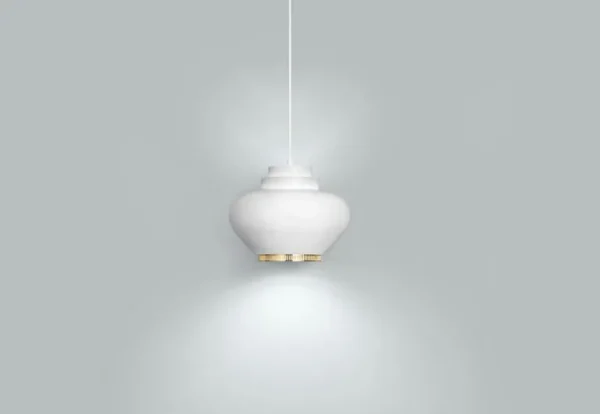 Artek Aalto pendellampa A333 "Turnip", vit - mässing