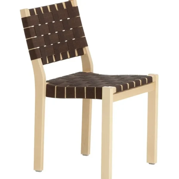 Artek Aalto stol 611, björk - svart/brun vävning