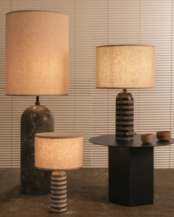 GUBI Gravity Upcycled-Marble Edition bordslampa, liten, grå/vit - canvas