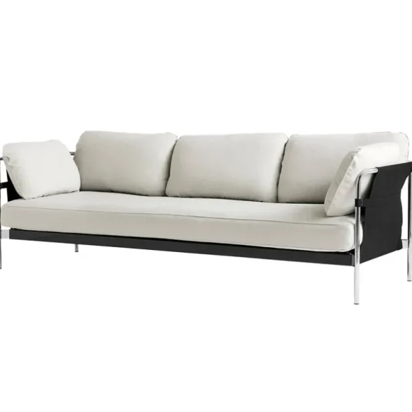 HAY Can tresitsig soffa, Ruskin 05 - svart kanvas - kromad ram