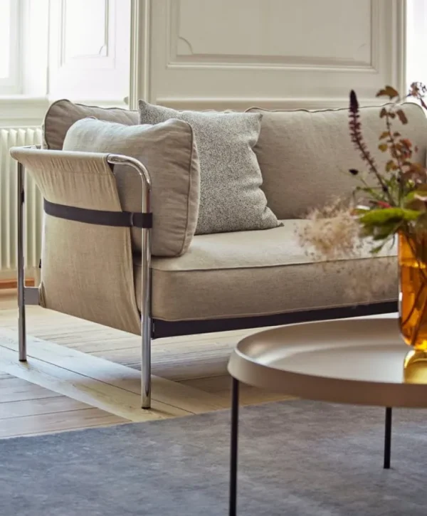 HAY Can tresitsig soffa, Ruskin 05 - svart kanvas - kromad ram