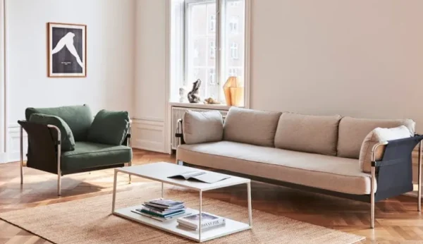 HAY Can tresitsig soffa, Ruskin 05 - svart kanvas - kromad ram