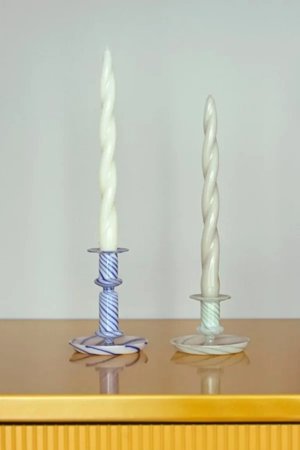 HAY Flare Stripe Milk ljusstake, medium, blå