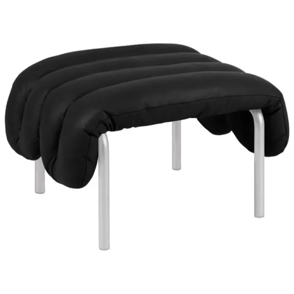 Hem Puffy ottoman, svart läder - rostfritt stål
