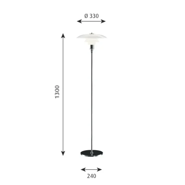 Louis Poulsen PH 3½ –2½ golvlampa, förkromad
