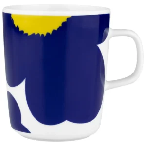 Marimekko Oiva - Iso Unikko 60th Anniversary mugg, 2,5 dl, vit-mörkblå-gul