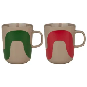 Marimekko Oiva - Seireeni mugg, 2,5 dl, 2 stycken, terra - grön - röd