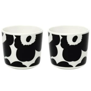 Marimekko Oiva - Unikko kaffekopp utan handtag, 2-pack, vit - svart