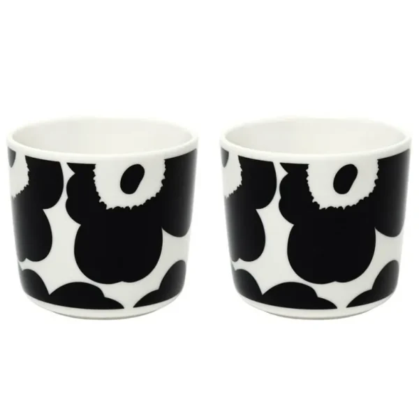 Marimekko Oiva - Unikko kaffekopp utan handtag, 2-pack, vit - svart
