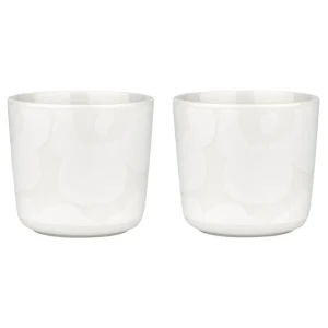 Marimekko Oiva - Unikko kaffekopp utan handtag, 2-pack, naturvit - vit