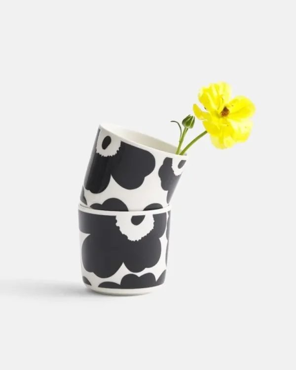 Marimekko Oiva - Unikko kaffekopp utan handtag, 2-pack, vit - svart