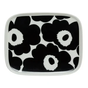Marimekko Oiva - Unikko tallrik, 15 x 12 cm, vit - svart