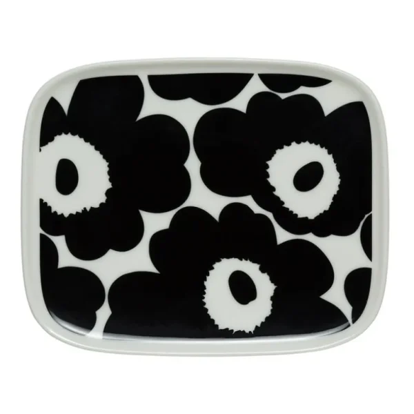 Marimekko Oiva - Unikko tallrik, 15 x 12 cm, vit - svart