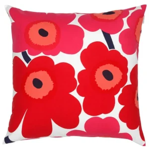 Marimekko Pieni Unikko kuddfodral, 50 x 50 cm, vitt - rött