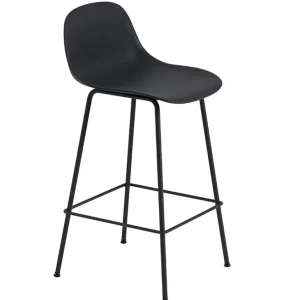Muuto Fiber barstol med ryggstöd, rörbas, svart