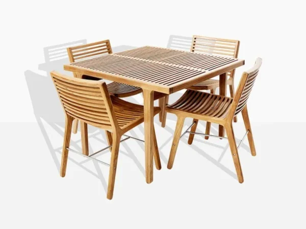 Sibast RIB matbord, 100 x 100 cm, teak - rostfritt stål