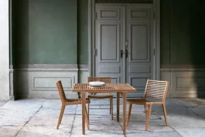 Sibast RIB matbord, 100 x 100 cm, teak - rostfritt stål