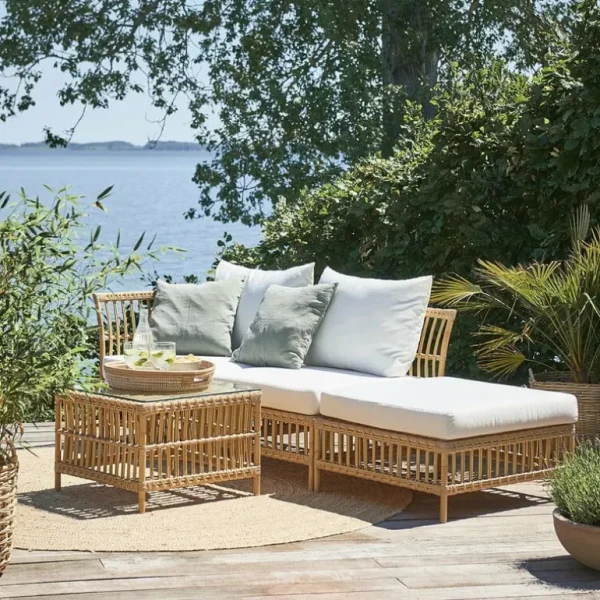 Sika-Design Maggie Exterior puffmodul soffa, glasskiva, naturell - vit kudde