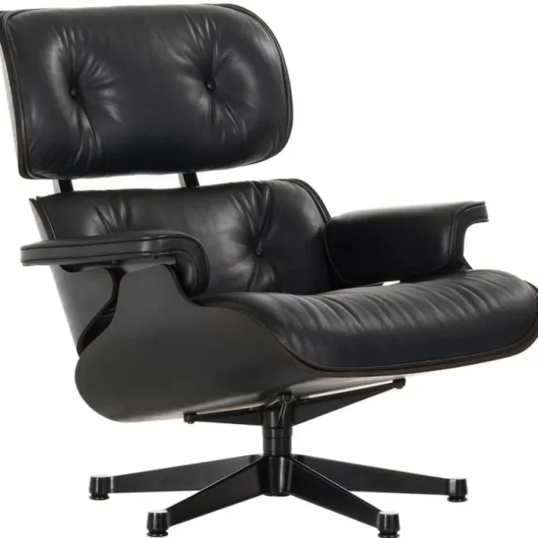 Vitra Eames fåtölj, klassisk storlek, svart ask - svart läder