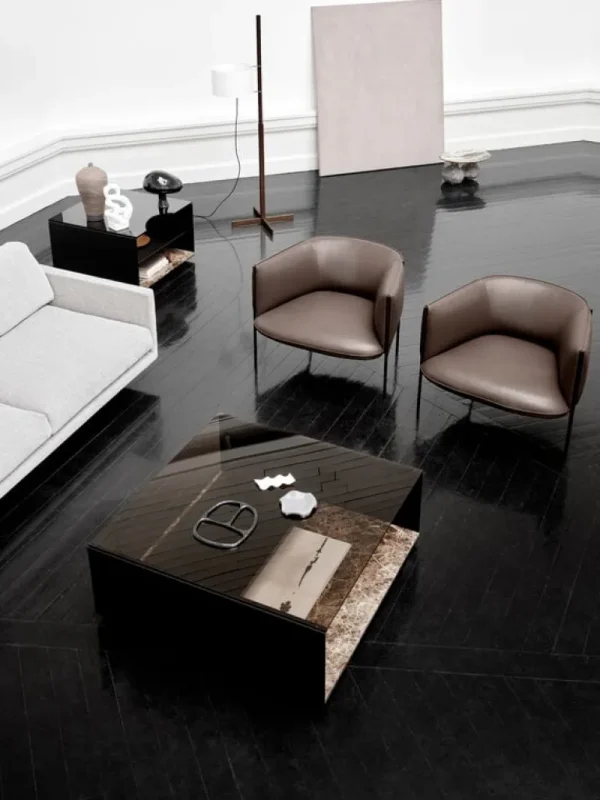 Wendelbo Expose soffbord, medium, brunt glas - Emperador-marmor