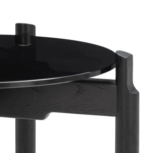 Wendelbo Notch sidobord, runt, S, svart glas - svartbetsad ek